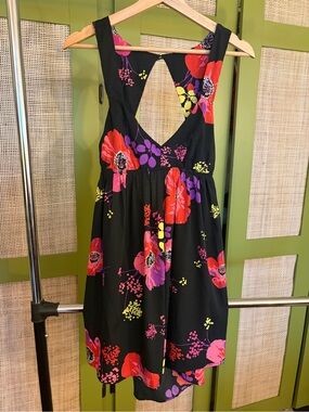 Roxy Black Sundress with Red and Pink Floral Print